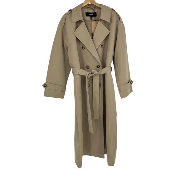 Vero Moda Womens XL Long Trenchcoat Tan Double Breasted Belt Old Money Classic - Picture 5 of 16